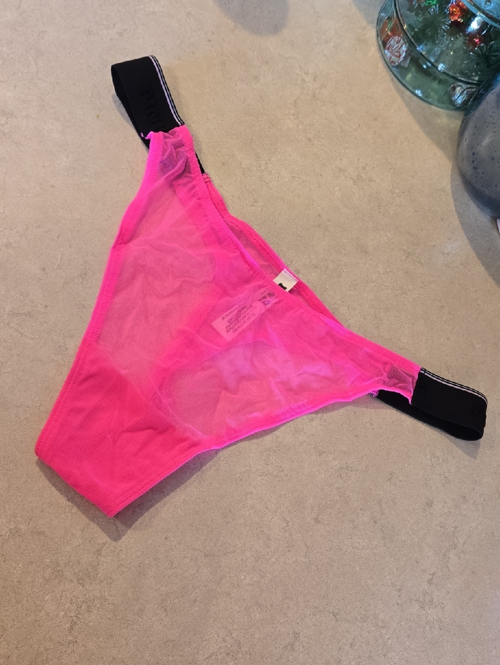 NWOT- Neon Pink Sheer Bikini Bottom with Black Elastic Waistband